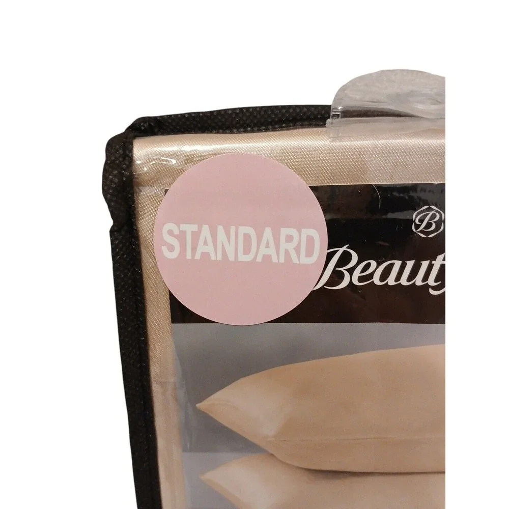 2 Pc Beautyrest STANDARD Satin Pillowcase Champagne Beige Silky Therapy Hair NEW